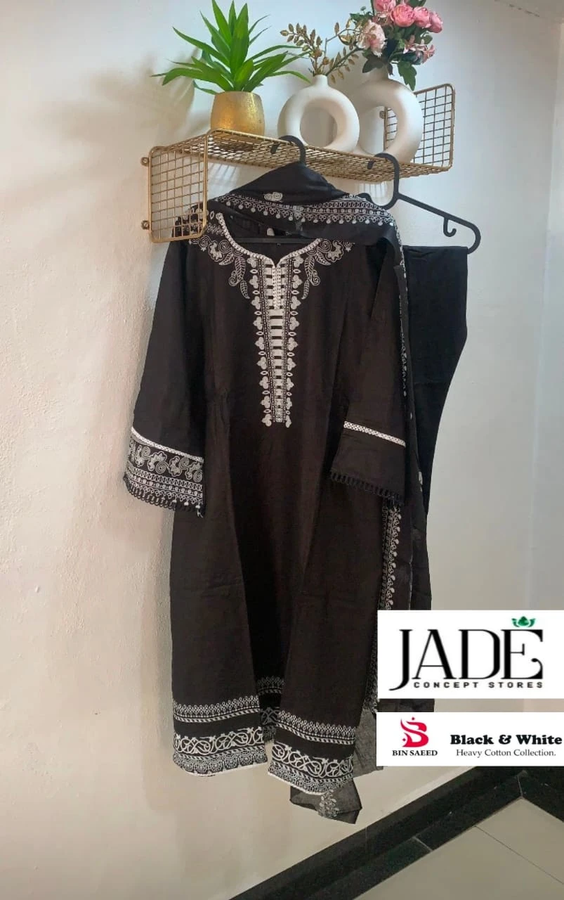 Jade Bin Saeed Black N White Heavy Cotton Luxury Collection Pure Cotton Lawn Wholesale Pakistani Readymade Salwar Suit Catalog — Wholesale Salwar Suits, MPA wholesale from Surat - Gallery Image 3
